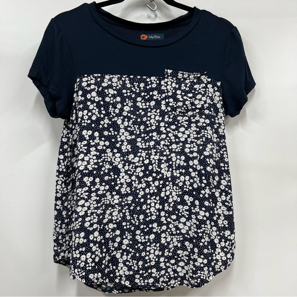 Navy Blue ditsy Floral Women's S Top